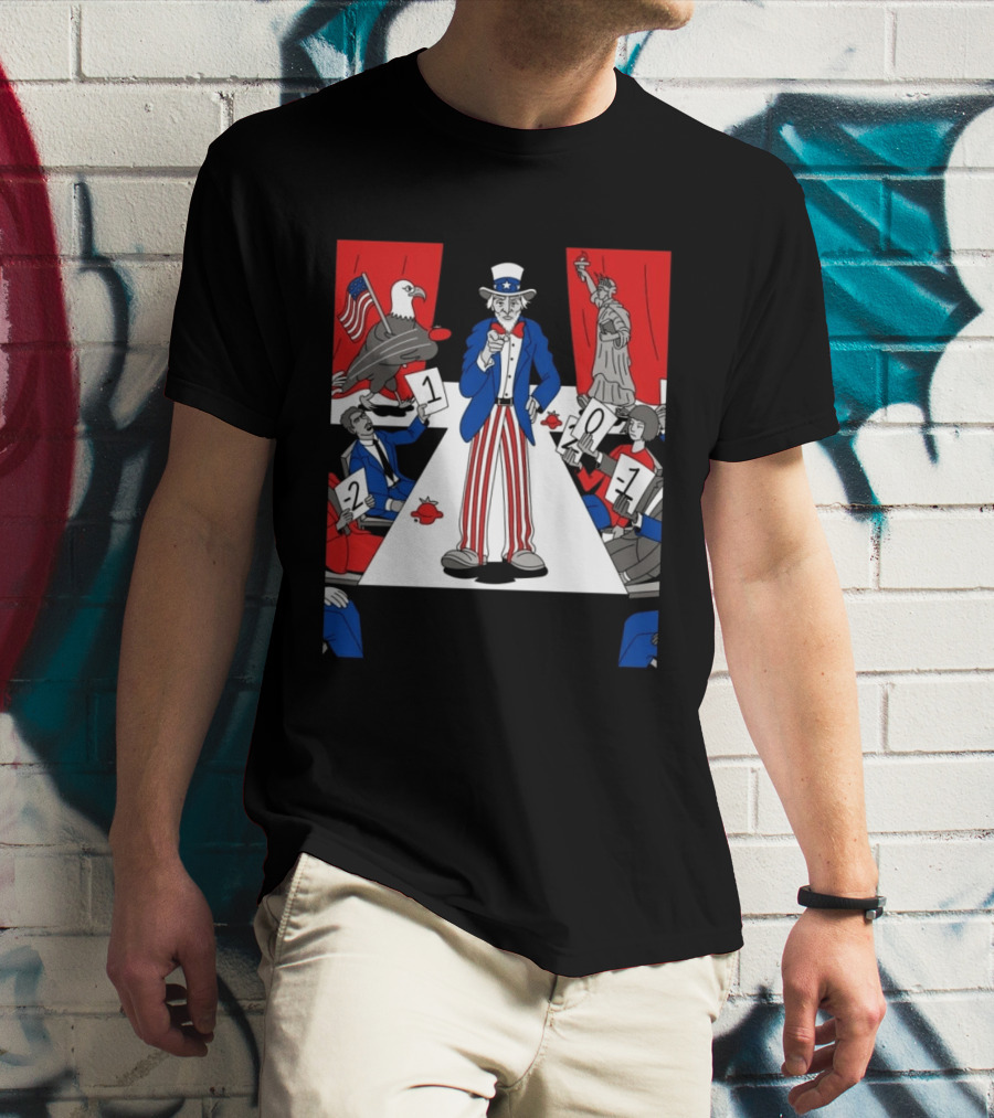Uncle Sam Patriotic Symbol With Statue Of Liberty And American Eagle Political Commentary T-Shirt