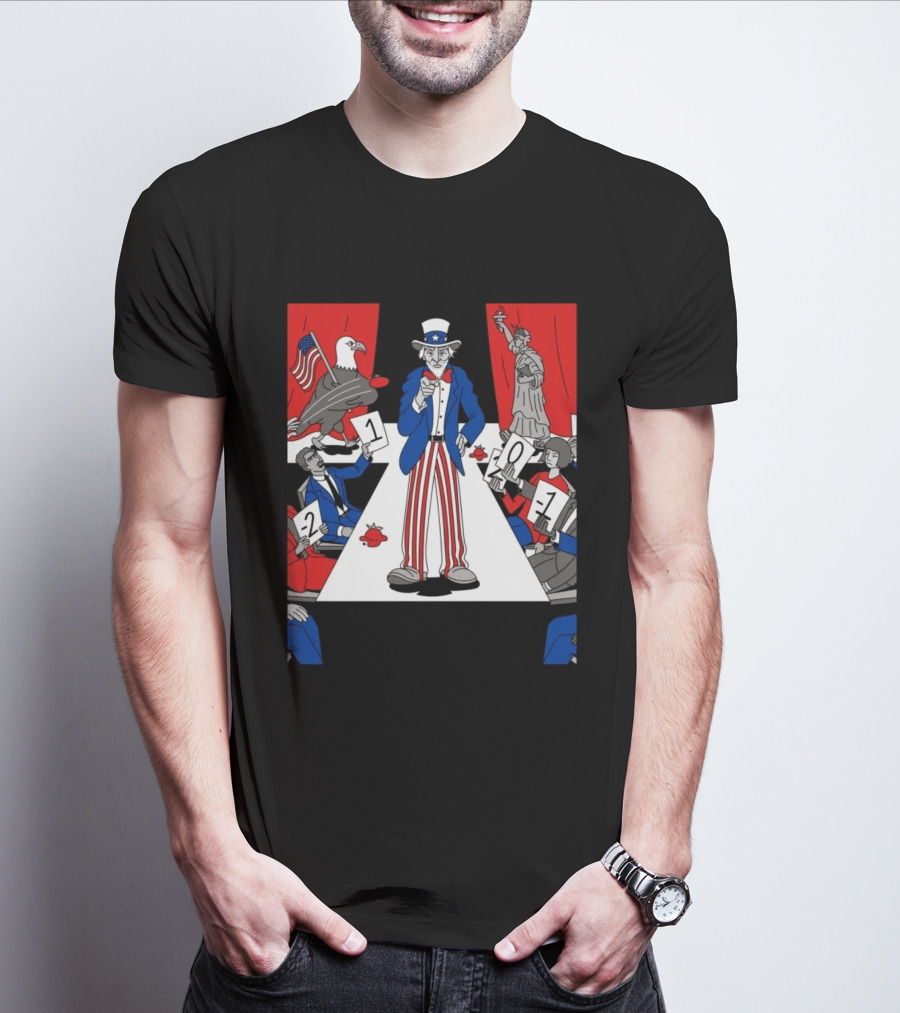 Uncle Sam Patriotic Symbol With Statue Of Liberty And American Eagle Political Commentary T-Shirt