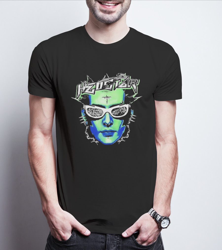 Heustar Face Futuristic Cyberpunk Digital Neon Aesthetic T-Shirt