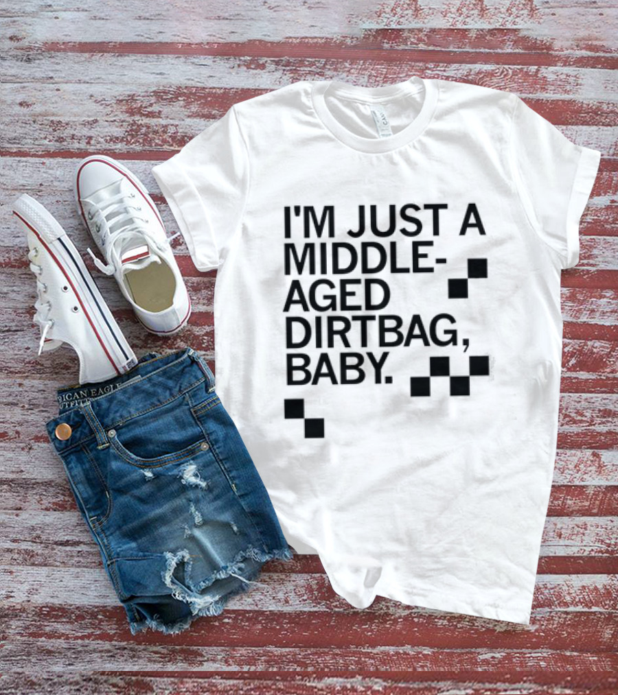 I'm Just A Middle Aged Dirtbag Baby Retro Checkerboard Blocks T-Shirt