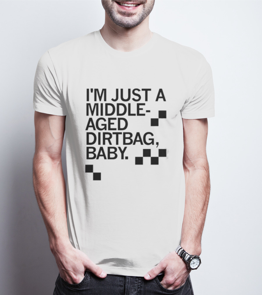 I'm Just A Middle Aged Dirtbag Baby Retro Checkerboard Blocks T-Shirt