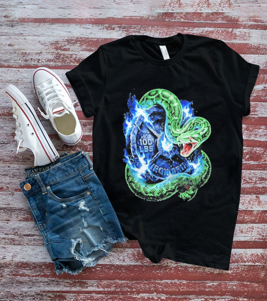 100 Lbs Iron Grip Snake With Lightning And Dumbbell T-Shirt