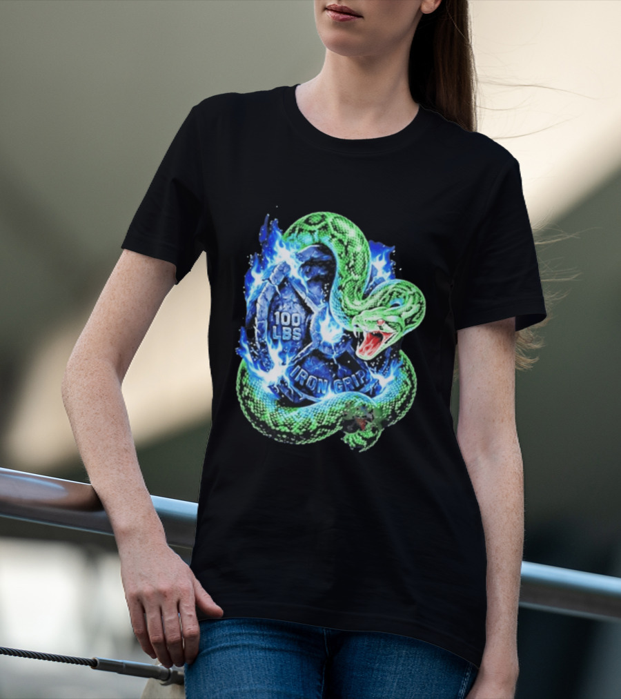 100 Lbs Iron Grip Snake With Lightning And Dumbbell T-Shirt