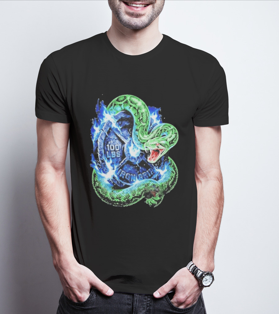 100 Lbs Iron Grip Snake With Lightning And Dumbbell T-Shirt