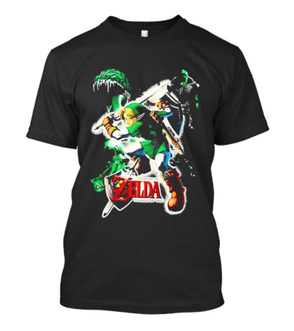 Legend Of Zelda Ocarina Of Time Link Fighting Enemies T-Shirt
