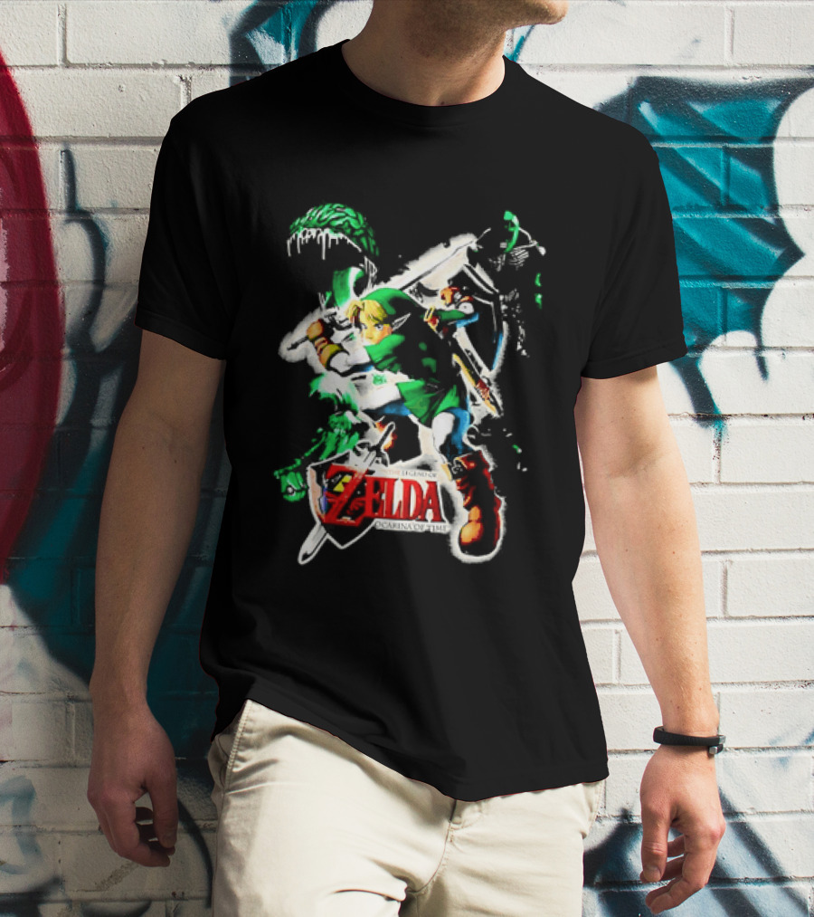 Legend Of Zelda Ocarina Of Time Link Fighting Enemies T-Shirt
