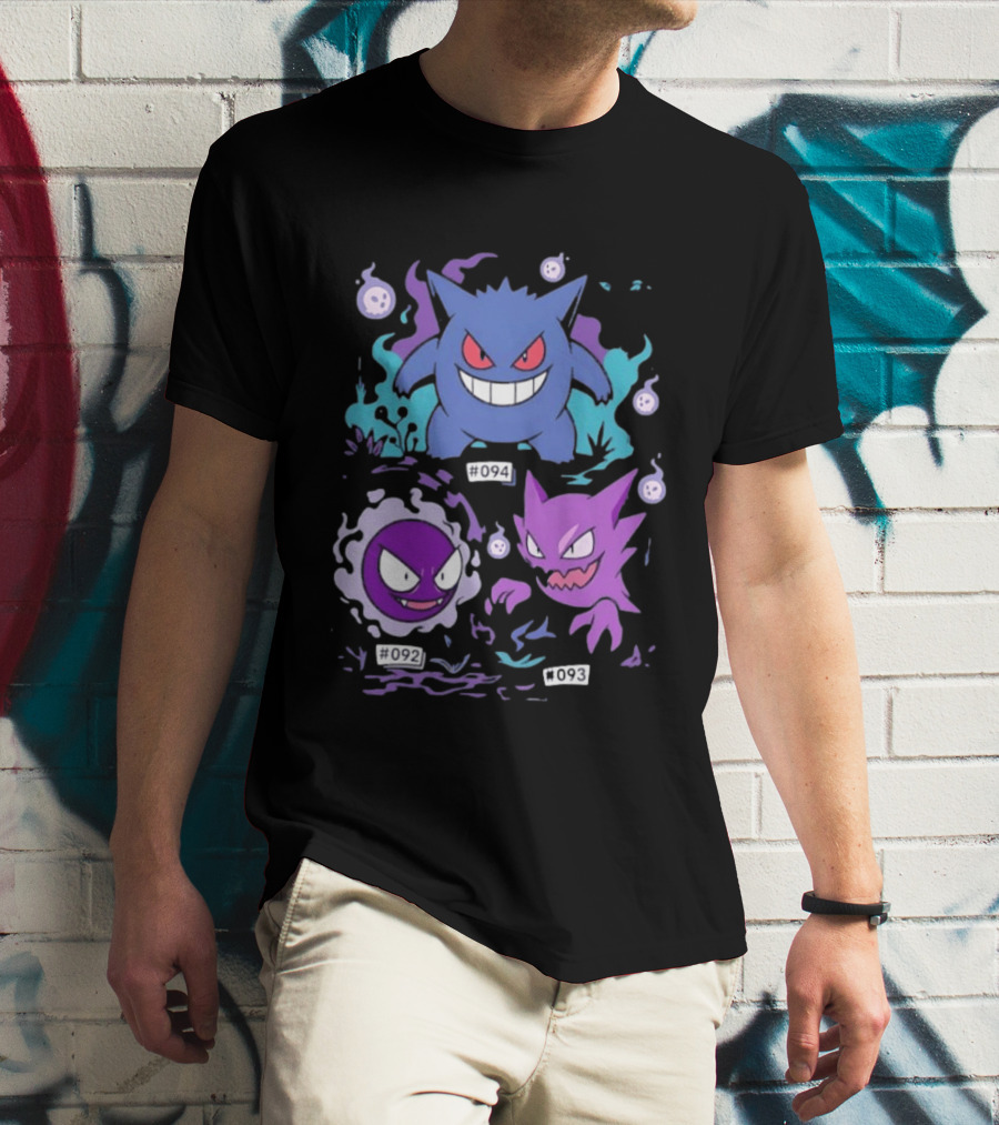 Gengar Haunter Gastly Pokemon Evolution Line 094 092 093 T-Shirt