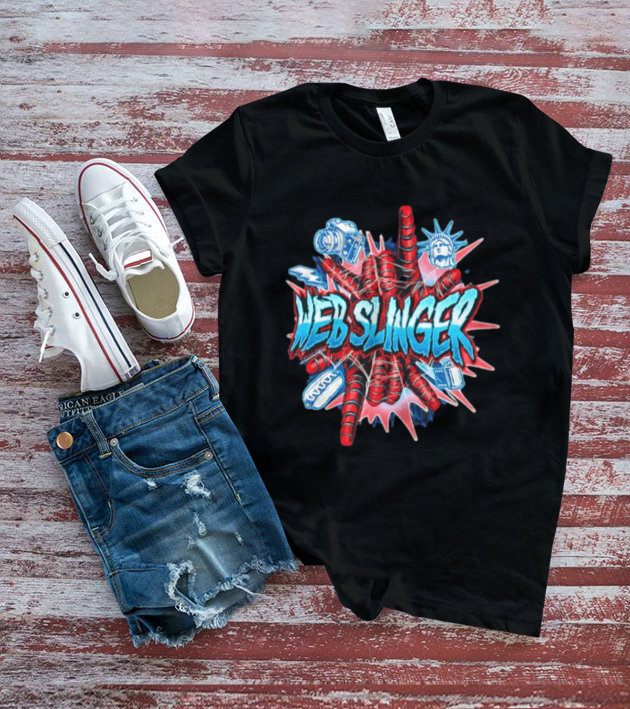 Web Slinger Camera Statue Of Liberty Sneakers Film Hot Dog T-Shirt