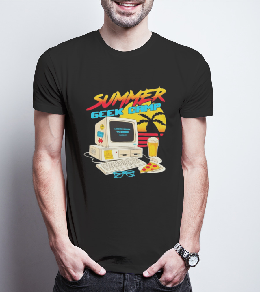 Summer Geek Camp Eat Sleep Code Repeat Loading Computer Pizza Beer T-Shirt