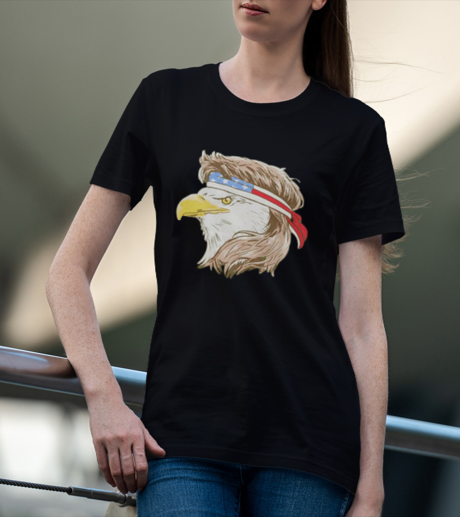 Bald Eagle With American Flag Bandana And Patriotic Hair T-Shirt