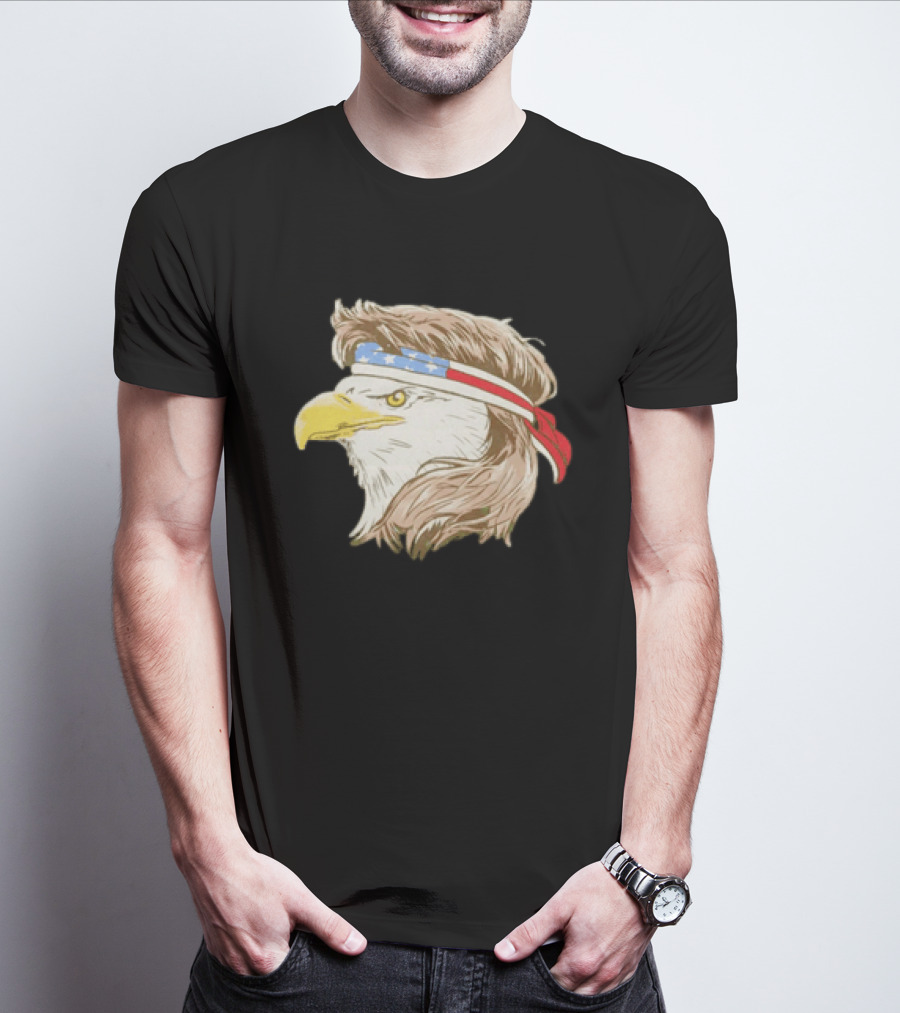 Bald Eagle With American Flag Bandana And Patriotic Hair T-Shirt