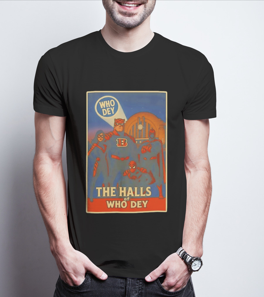 The Halls Of Who Dey Superhero Team T-Shirt