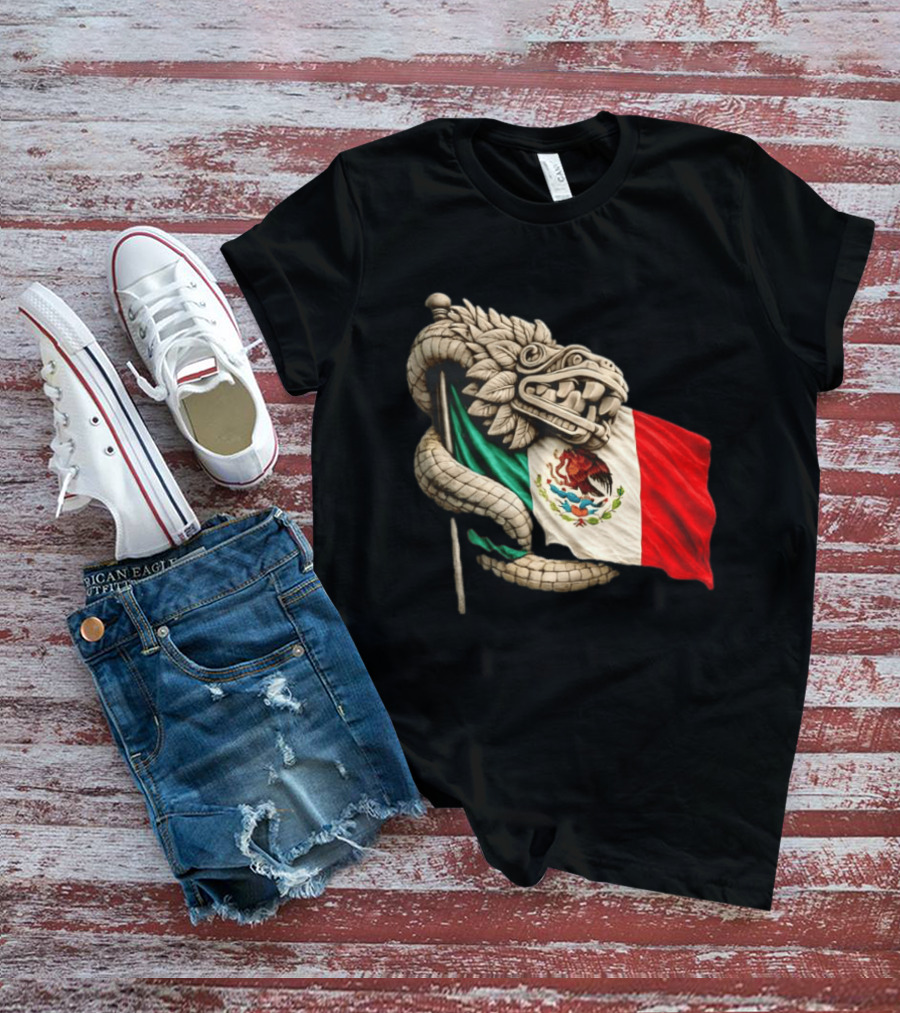Quetzalcoatl Feathered Serpent Mexico Flag T-Shirt