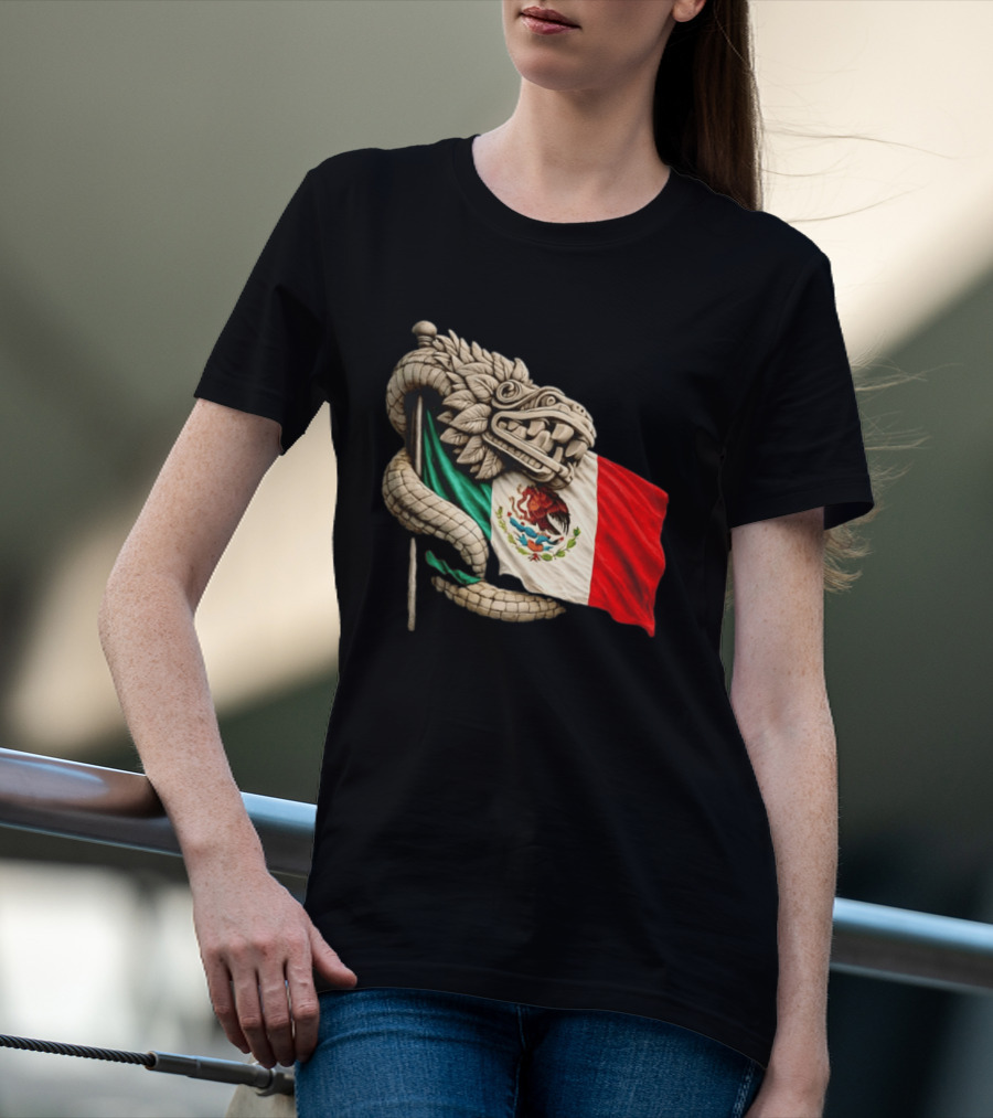 Quetzalcoatl Feathered Serpent Mexico Flag T-Shirt