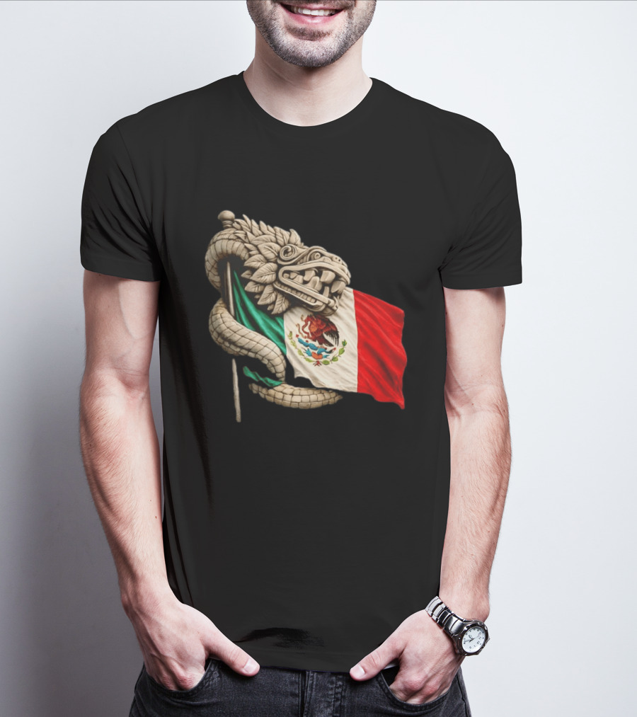 Quetzalcoatl Feathered Serpent Mexico Flag T-Shirt