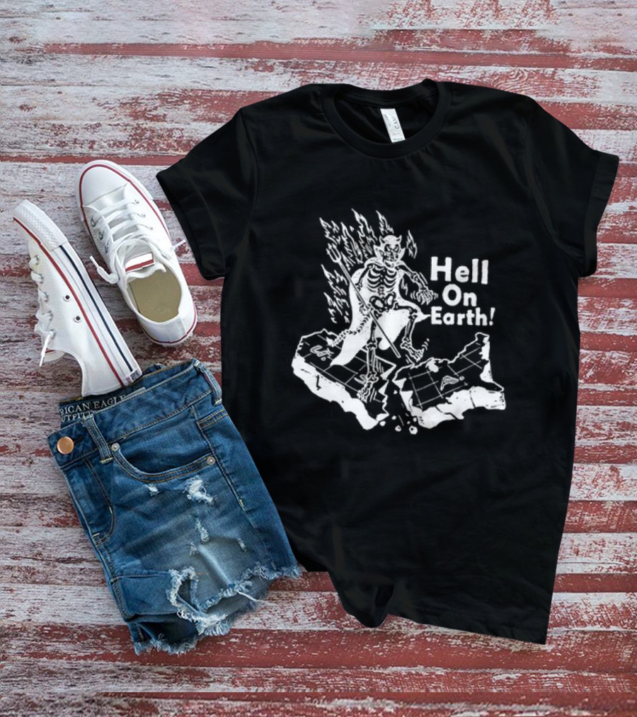 Hell On Earth Skeleton Devil In Flames With Trident T-Shirt