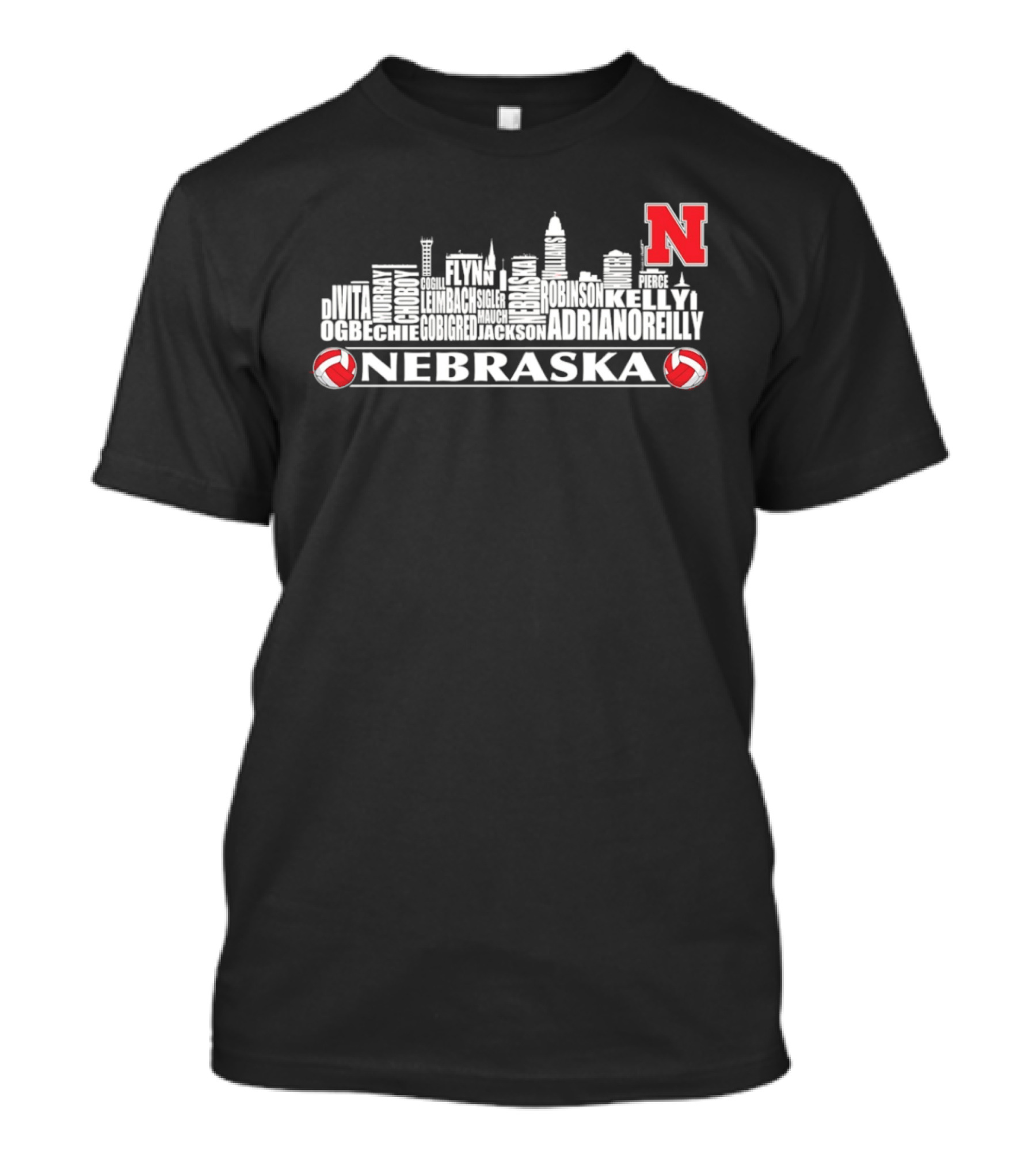 Nebraska Volleyball Player Roster Skyline N Huskers T-Shirt