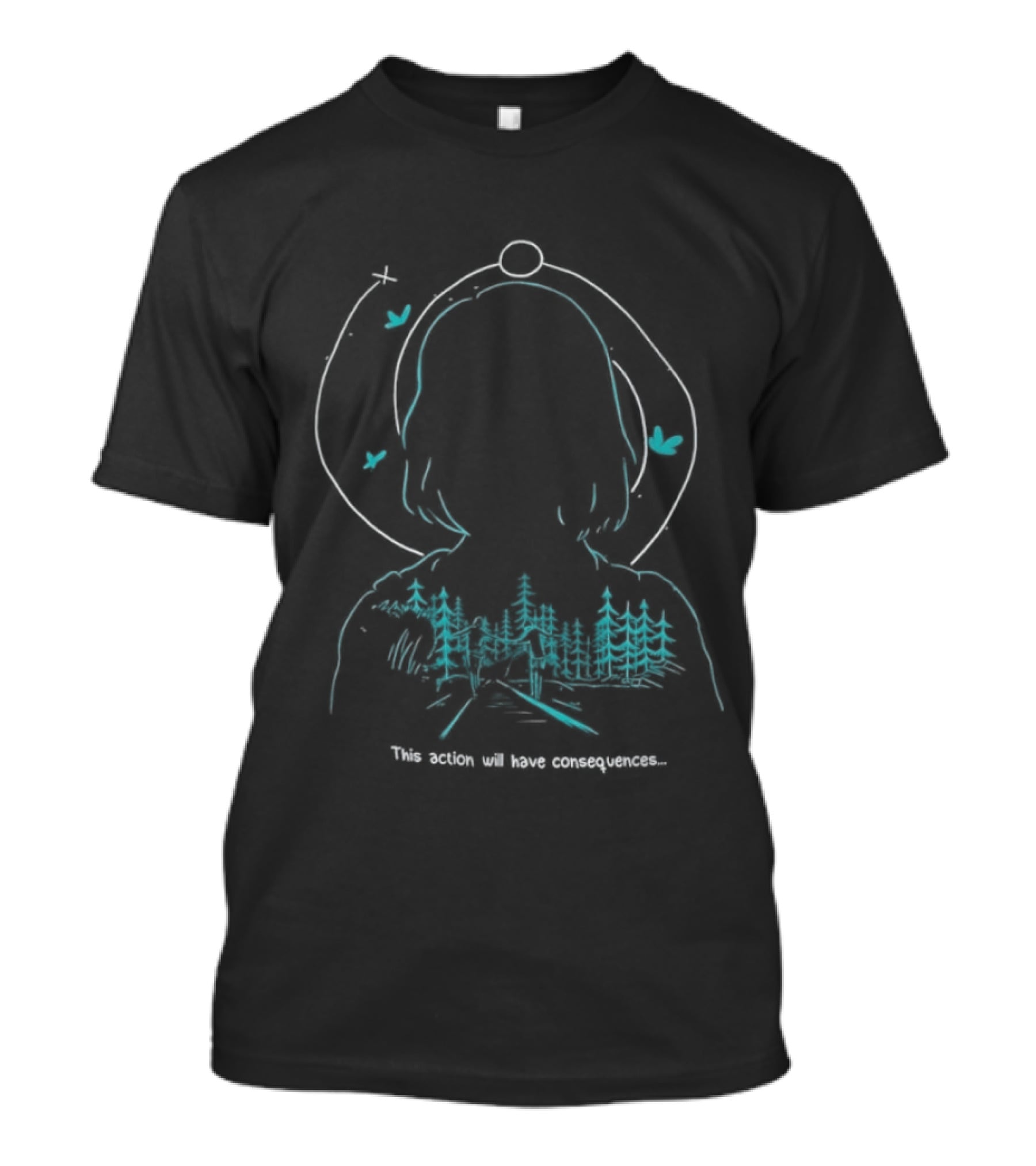 Serene Forest Silhouette With Bluebirds And Headset This Action Will Have Consequences T-Shirt