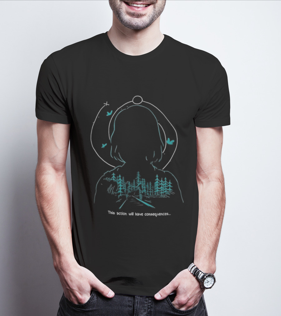 Serene Forest Silhouette With Bluebirds And Headset This Action Will Have Consequences T-Shirt