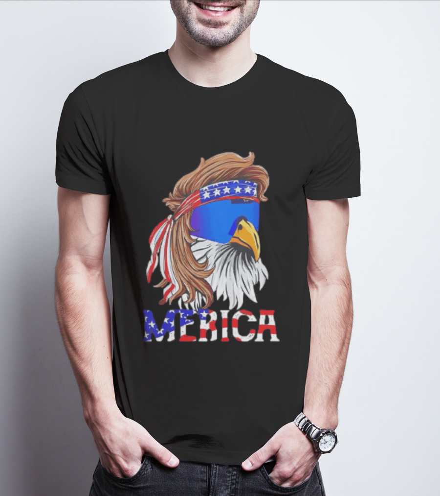 Patriotic Merica Bald Eagle Mullet Sunglasses USA Flag T-Shirt