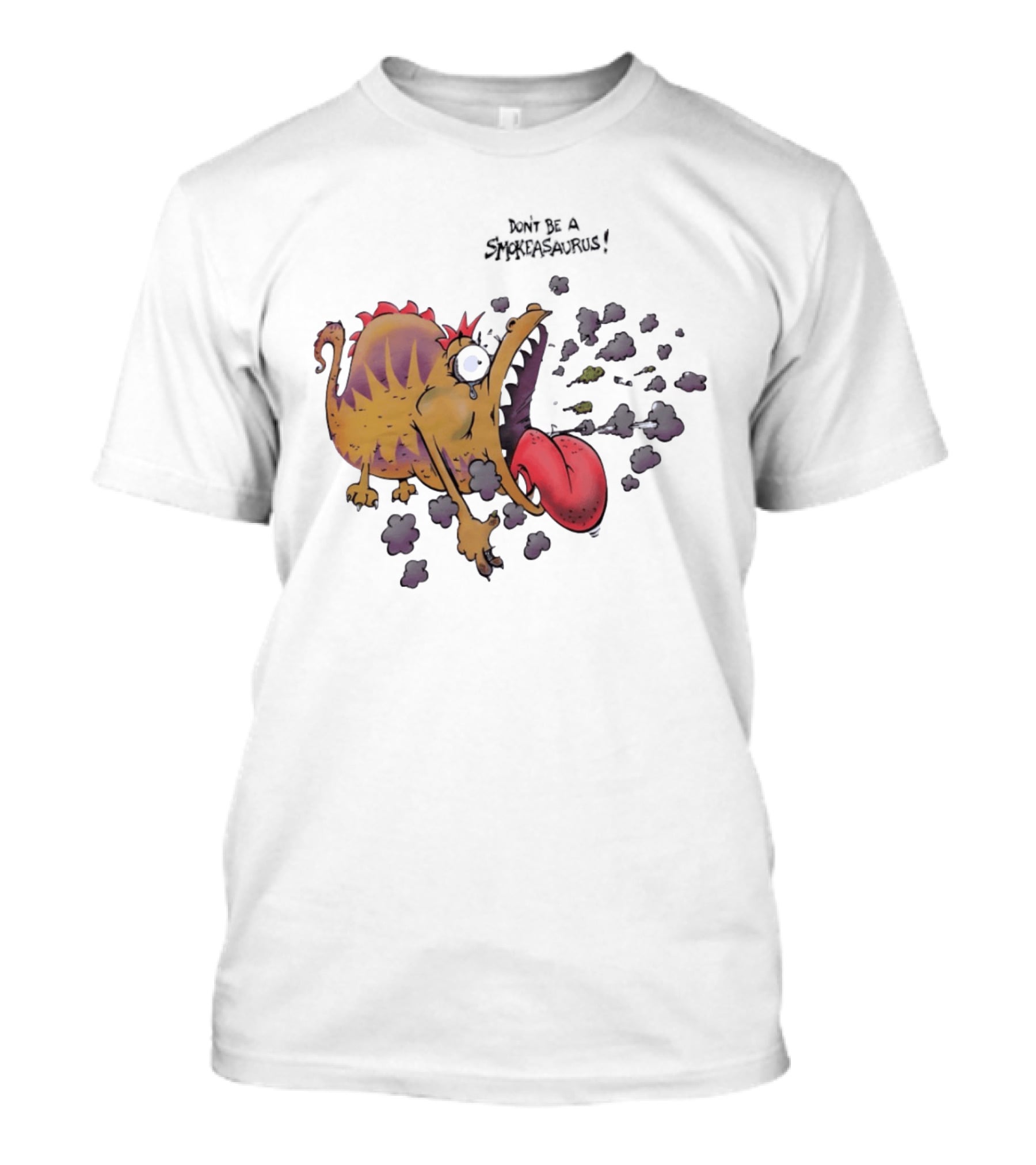 Buttoutz Don't Be A Smokeasaurus Smoking Dinosaur Cartoon Funny Anti Smoking Message T-Shirt