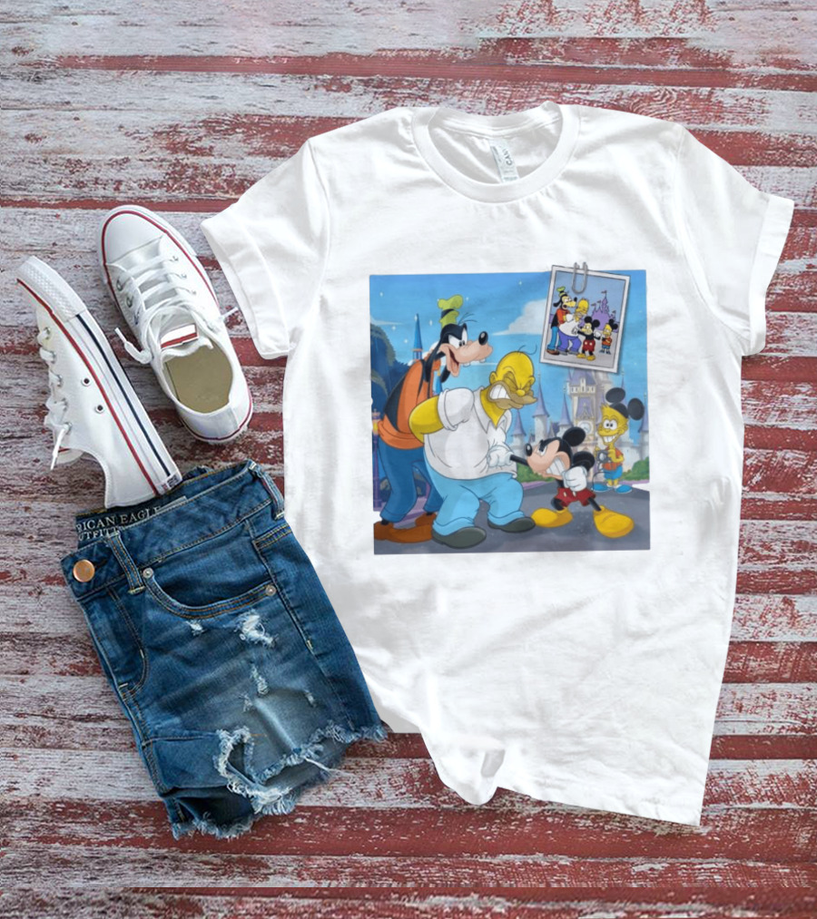 Disney World Homer With Mickey Goofy Bart Mashup By Richietoons T-Shirt