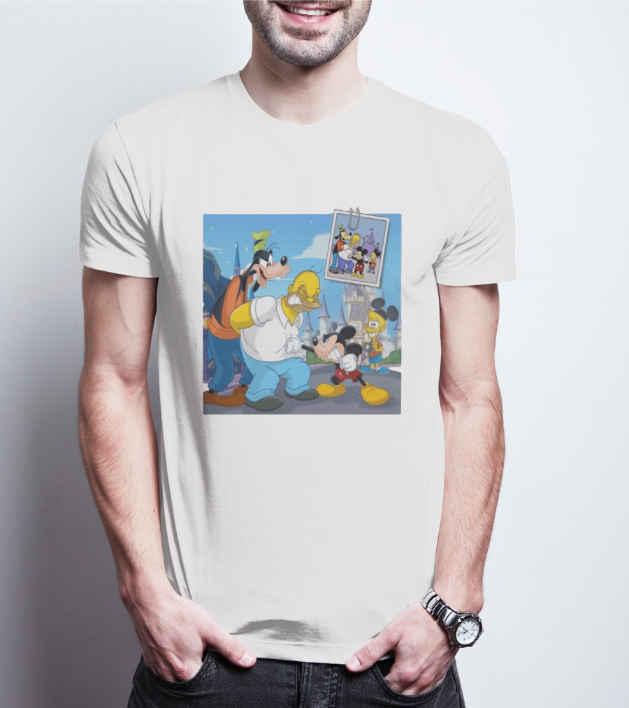 Disney World Homer With Mickey Goofy Bart Mashup By Richietoons T-Shirt