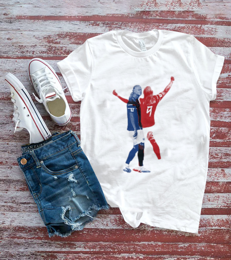 Erling Haaland Norway National Team Halftone Collage Blue And Red Number 9 T-Shirt