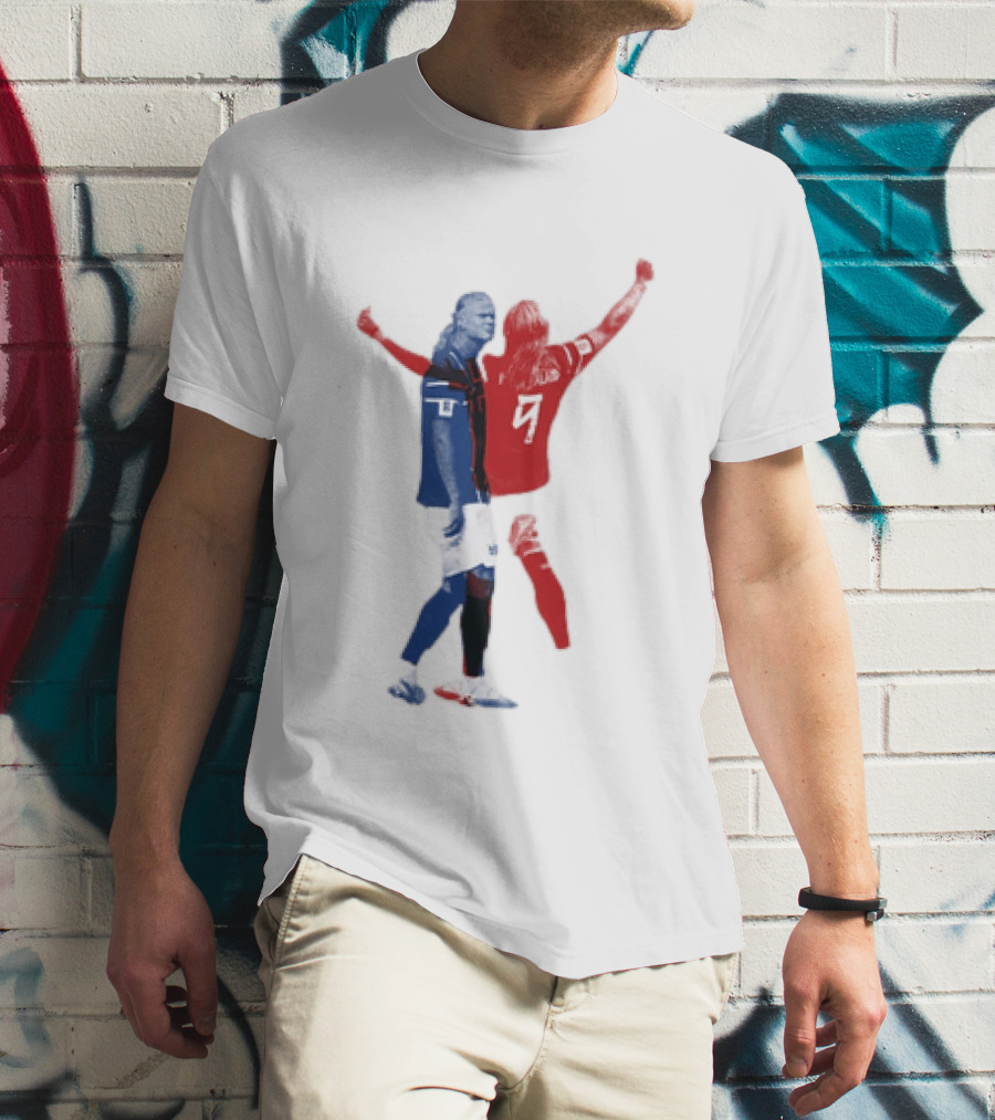 Erling Haaland Norway National Team Halftone Collage Blue And Red Number 9 T-Shirt