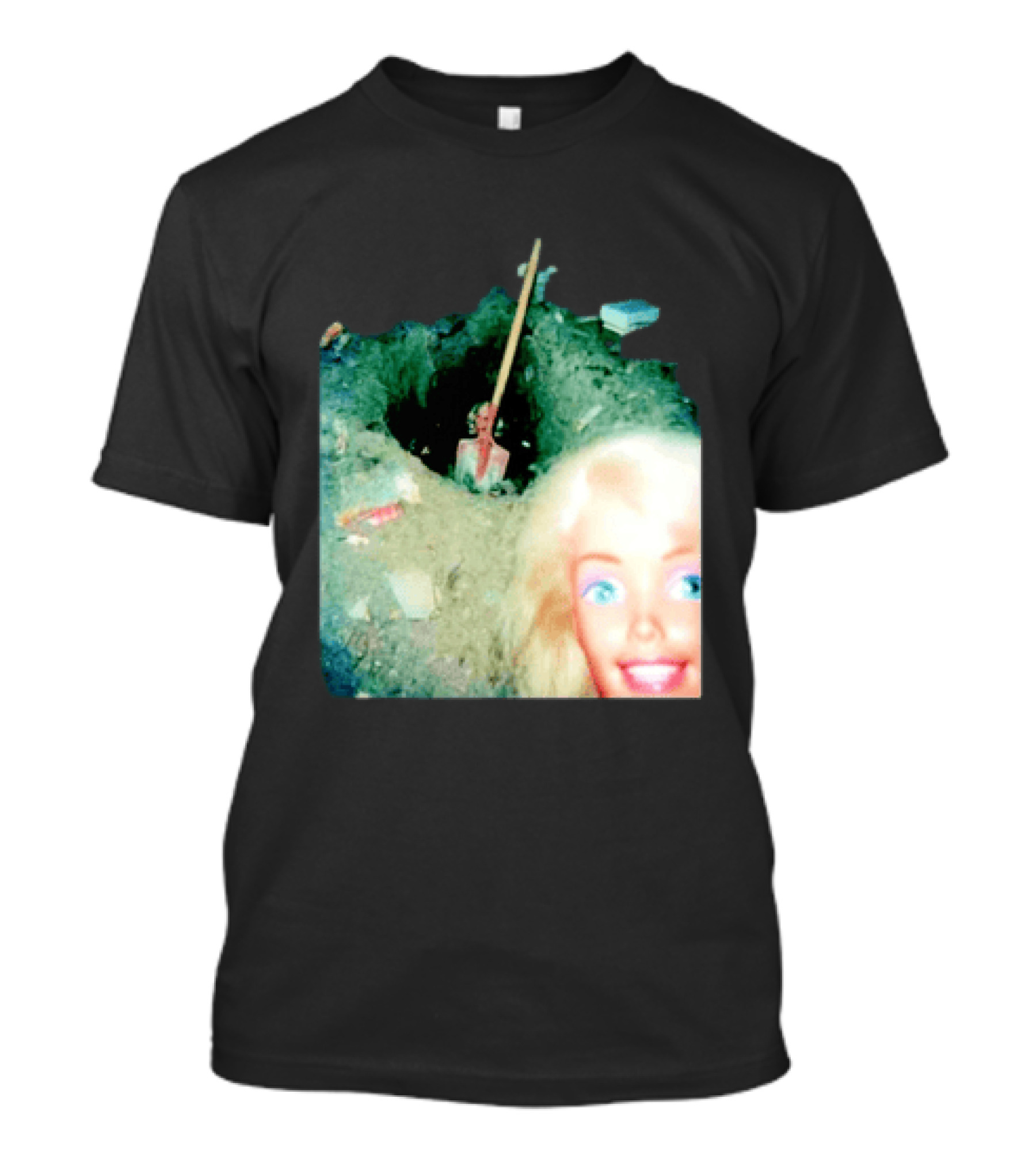 Barbie Doll Digging A Grave Shovel Surreal Scene T-Shirt