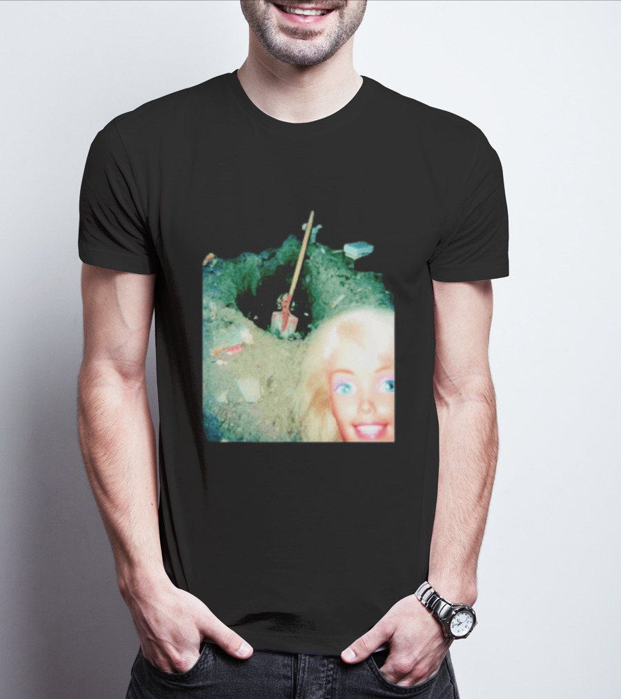 Barbie Doll Digging A Grave Shovel Surreal Scene T-Shirt