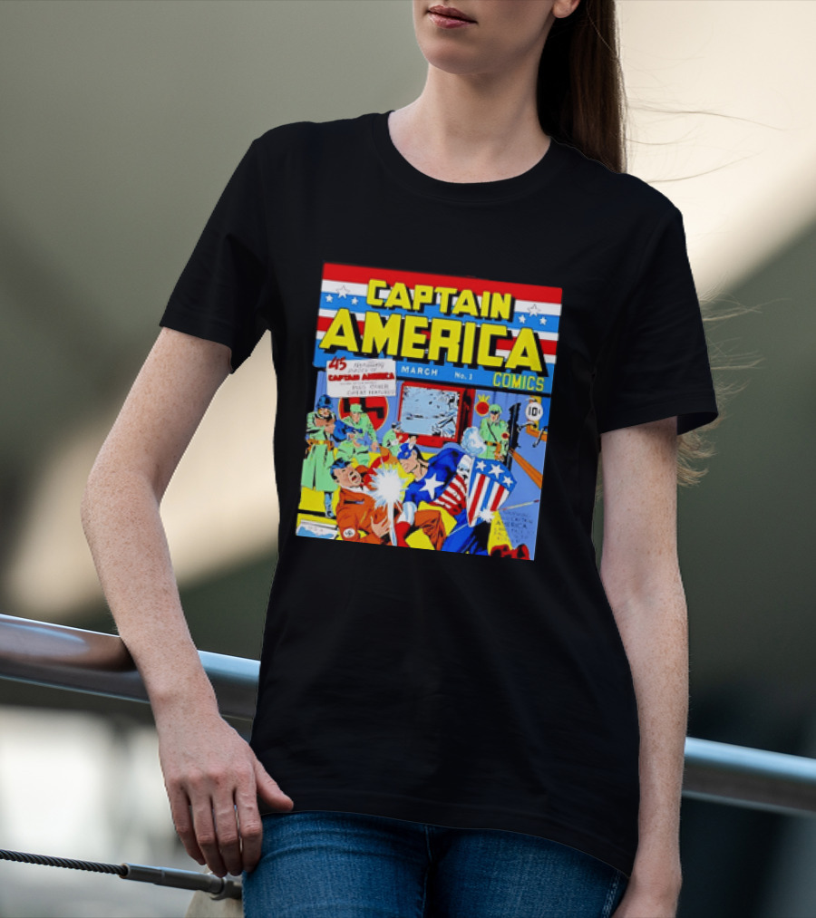 Captain America Comics March No 1 Smashing Thru Hitler Issue Cover 1941 T-Shirt