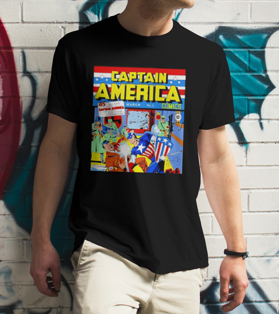 Captain America Comics March No 1 Smashing Thru Hitler Issue Cover 1941 T-Shirt