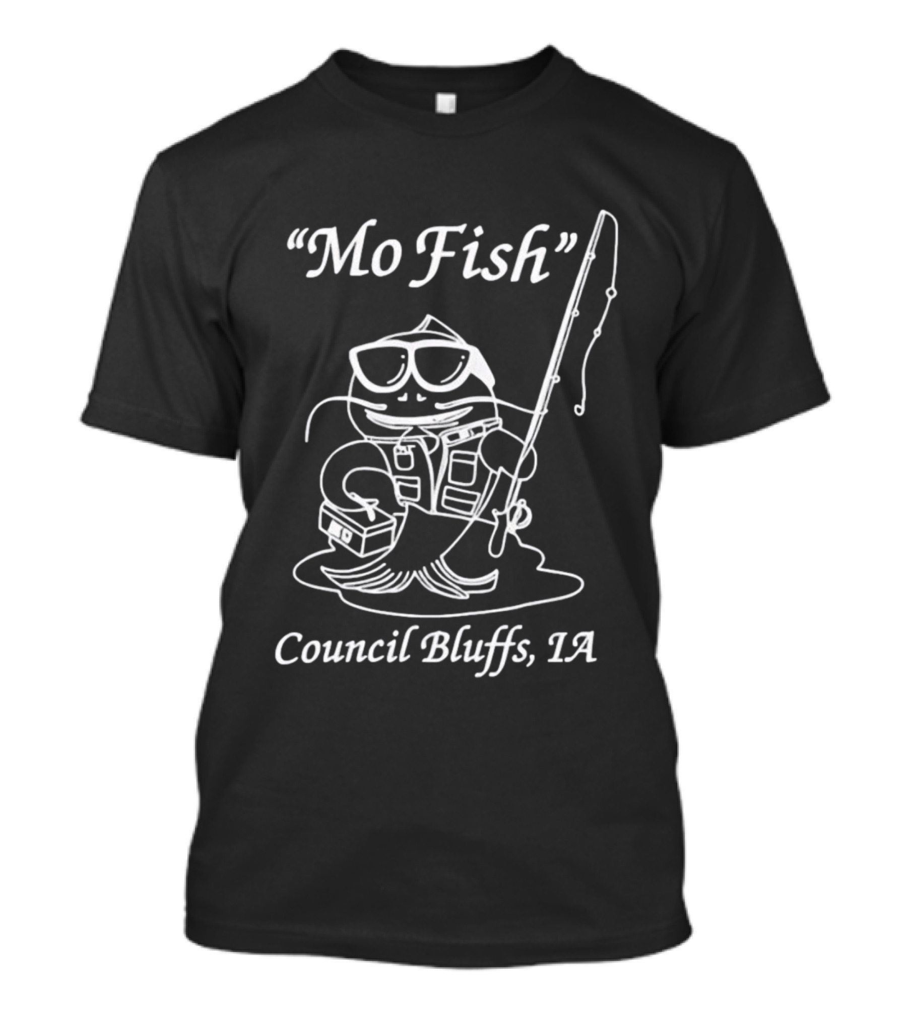 Mo Fish Council Bluffs IA Fishing Catfish With Rod And Tackle Box T-Shirt