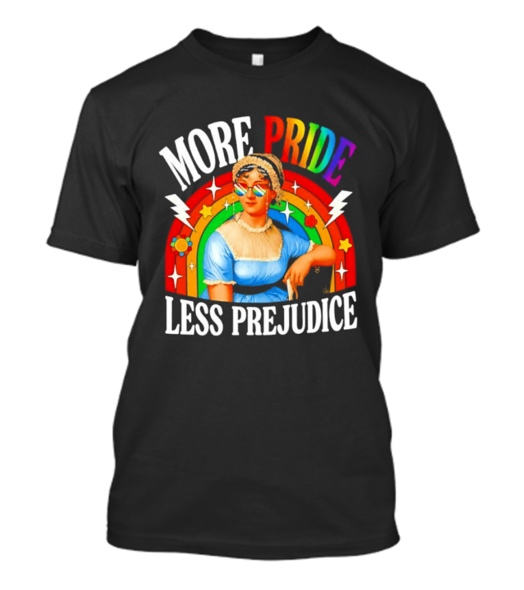 More Pride Less Prejudice LGBTQ Rainbow Heart Jane Austen Pride Month T-Shirt