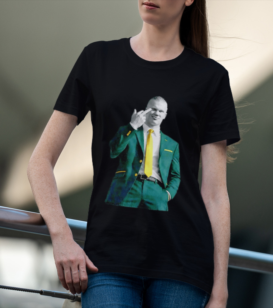 Erling Haaland Green Suit Yellow Tie Manchester City T-Shirt
