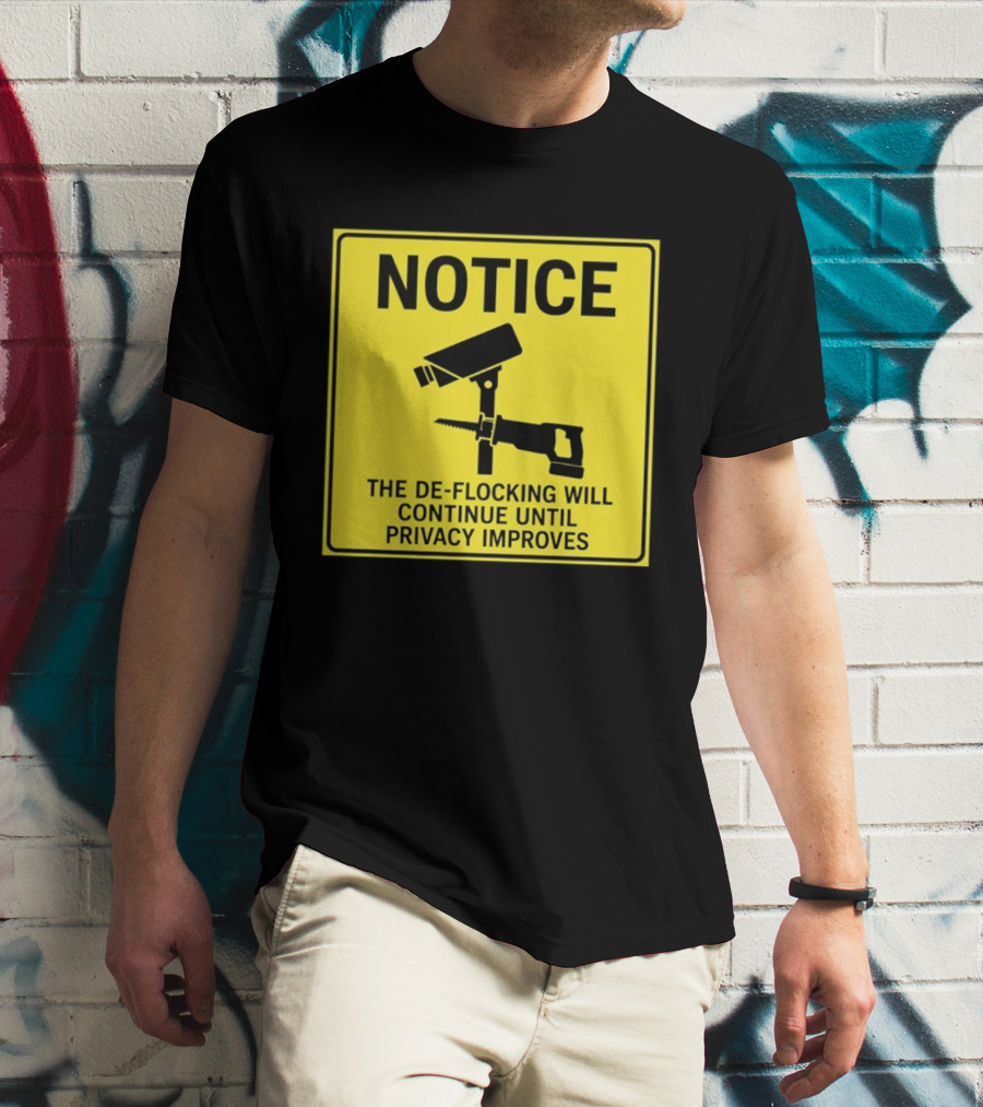 NOTICE De Flocking Will Continue Until Privacy Improves Surveillance Warning T-Shirt