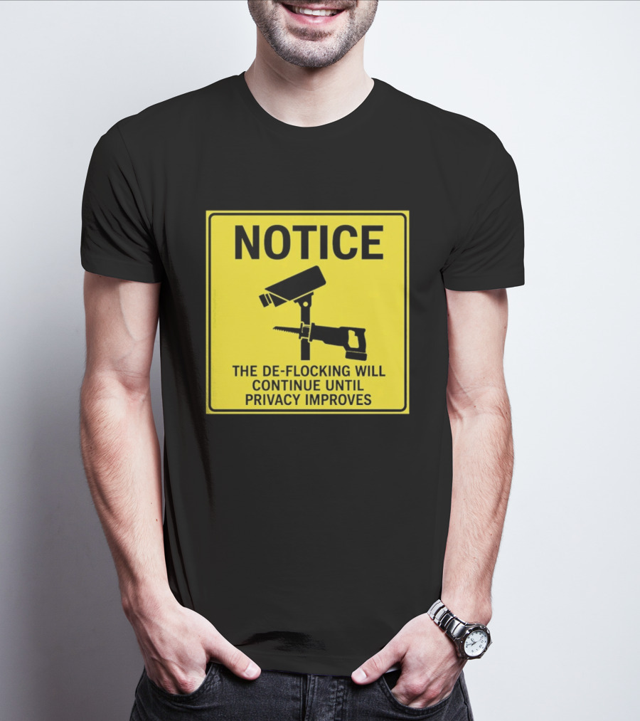 NOTICE De Flocking Will Continue Until Privacy Improves Surveillance Warning T-Shirt