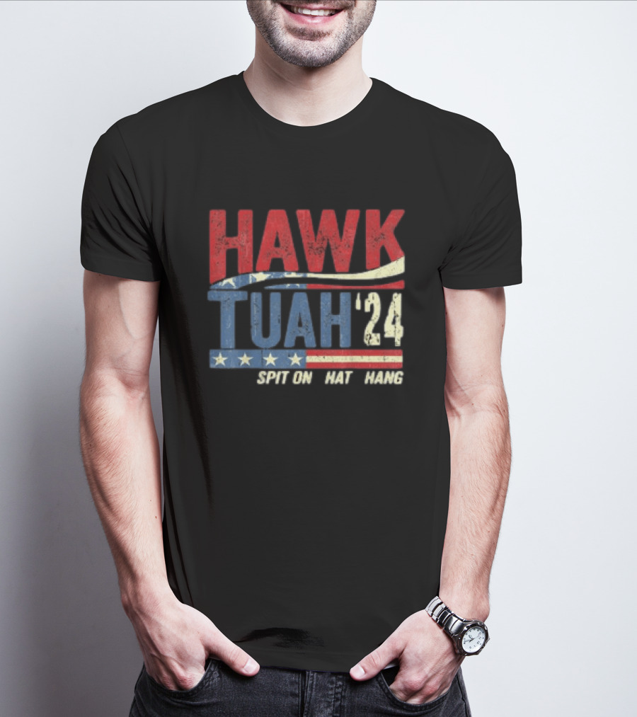 Hawk Tuah '24 Spit On That Thang Red White Blue Stars Stripes T-Shirt