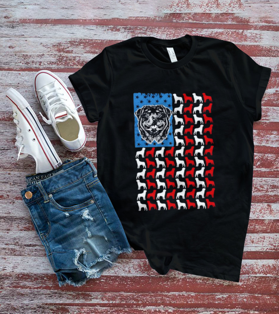 USA Flag Rottweiler Dog Stars Stripes Patriotic T-Shirt