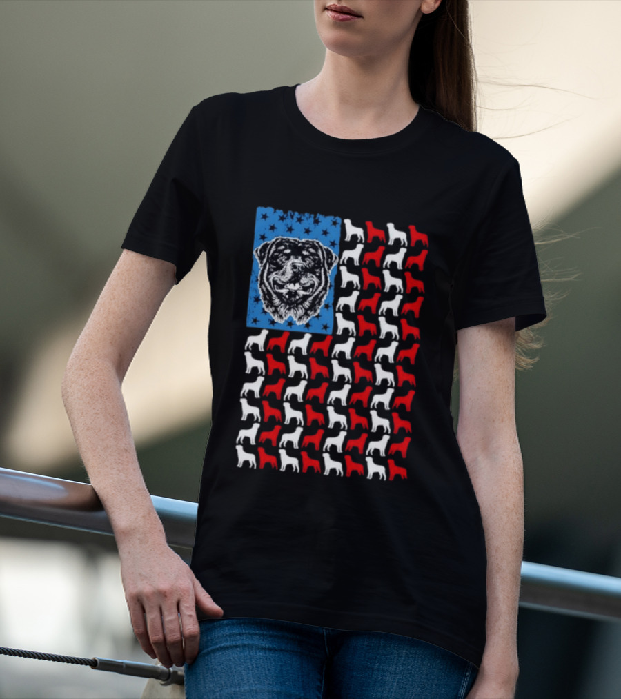 USA Flag Rottweiler Dog Stars Stripes Patriotic T-Shirt
