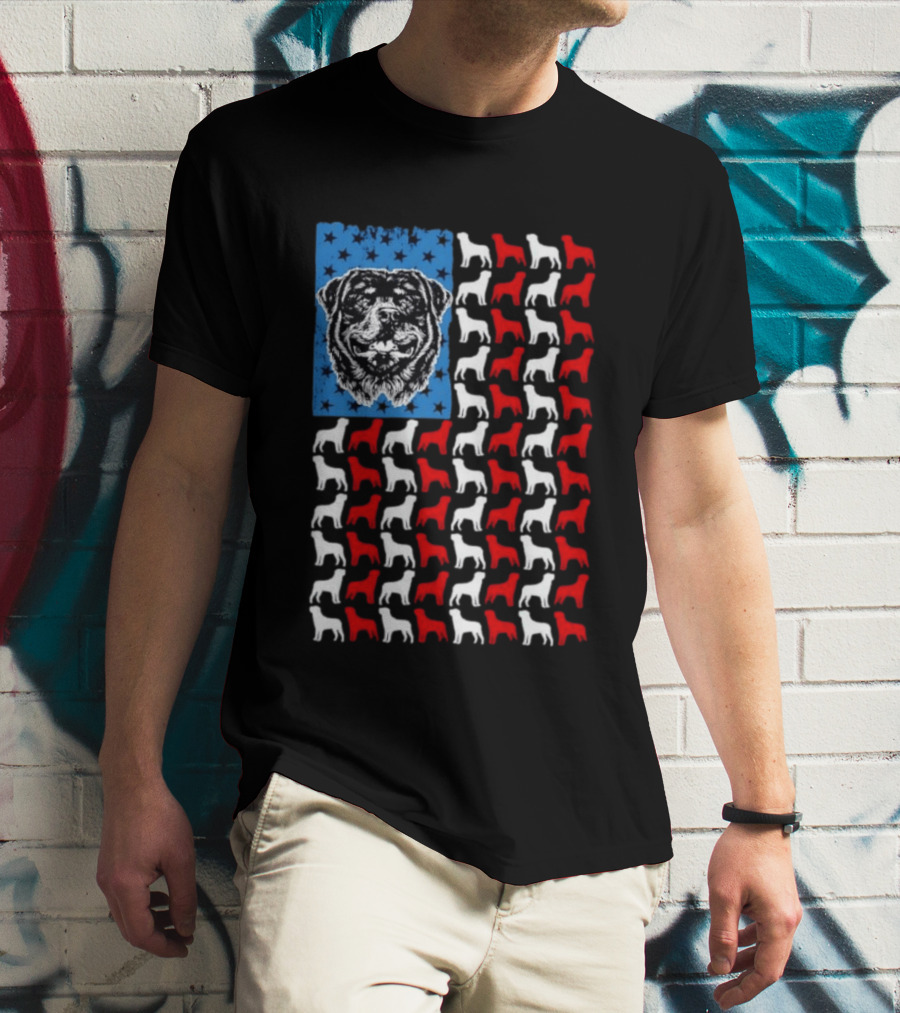 USA Flag Rottweiler Dog Stars Stripes Patriotic T-Shirt