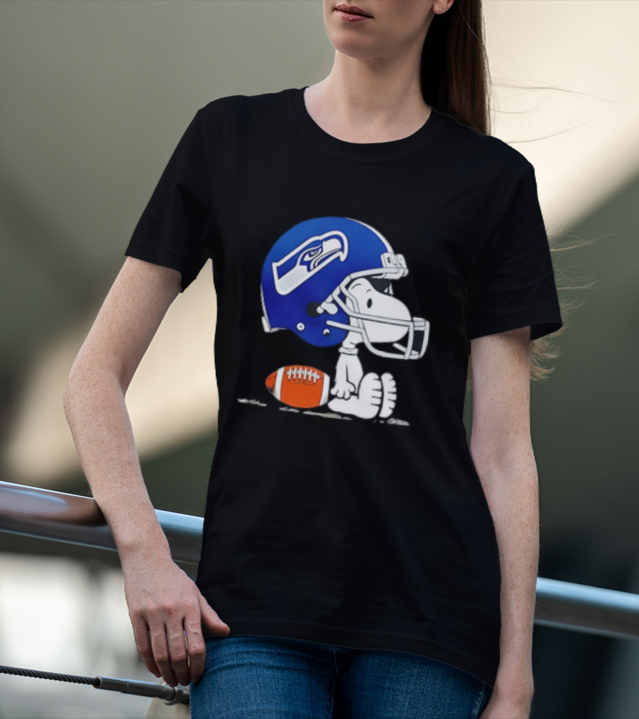 Snoopy Seattle Seahawks Football Helmet Collaboration T-Shirt