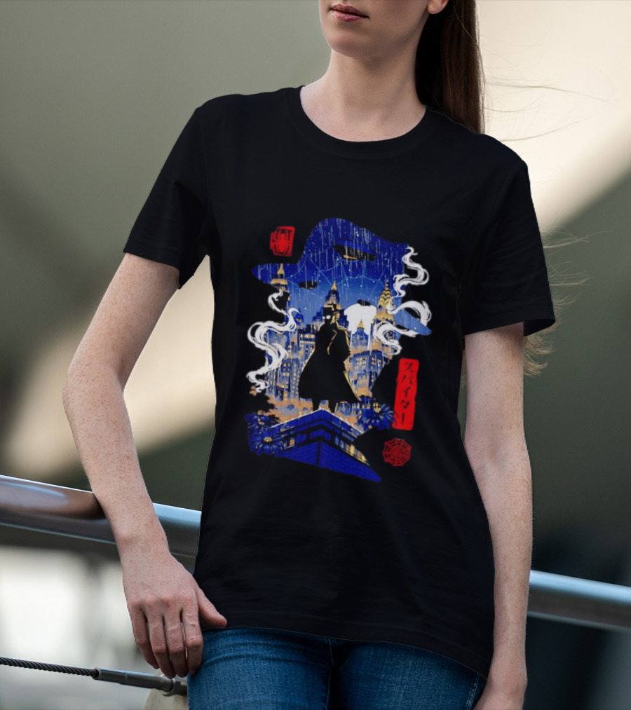 Spider Man Noir Marvel Spider Verse Cityscape Japanese T-Shirt