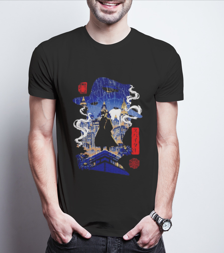 Spider Man Noir Marvel Spider Verse Cityscape Japanese T-Shirt