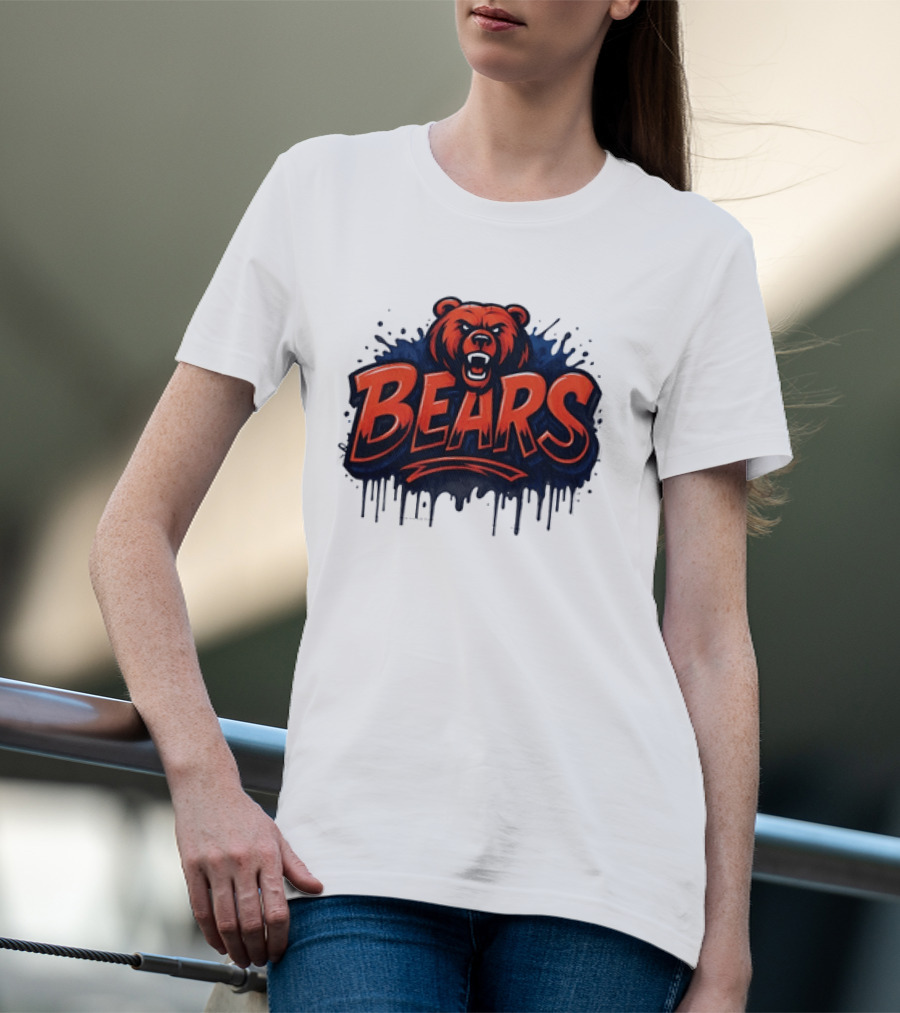 Chicago Bears Graffiti Style Vintage Bold Text Bear Head T-Shirt