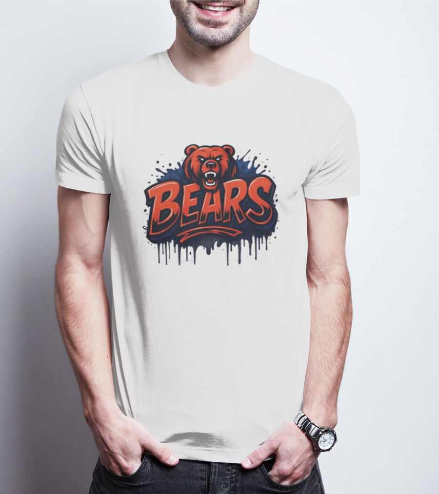 Chicago Bears Graffiti Style Vintage Bold Text Bear Head T-Shirt