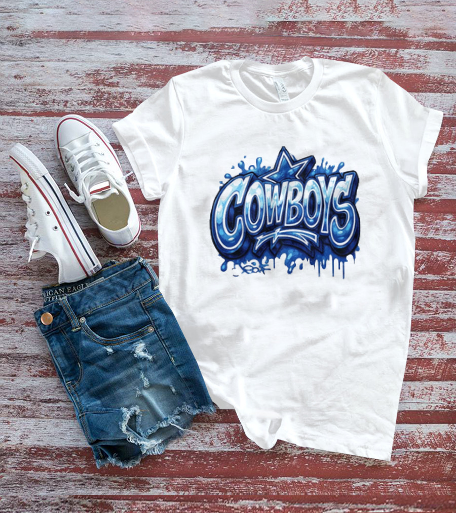 Dallas Cowboys Graffiti Style With Star And Blue Drips T-Shirt