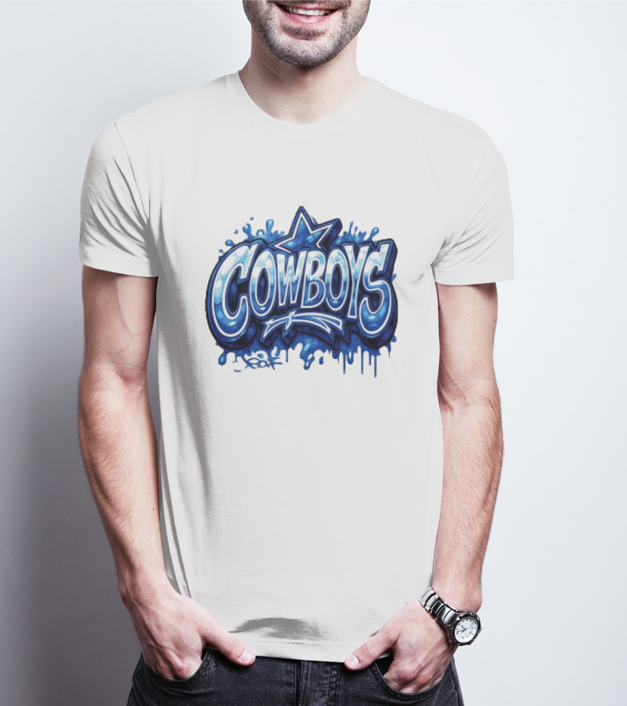 Dallas Cowboys Graffiti Style With Star And Blue Drips T-Shirt