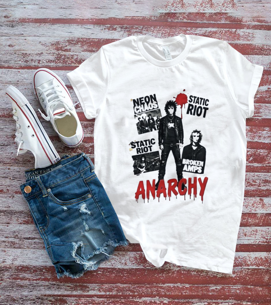 Neon Chaos Static Riot Broken Amps Anarchy Punk Rock Musician T-Shirt